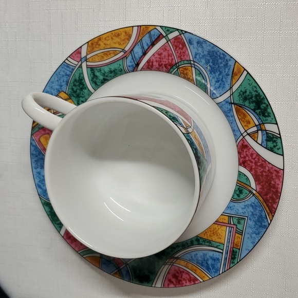 American Atelier VTG BOHO Fantasy Porcelain Cups & Saucers Matching Set of Two - Picture 7 of 14